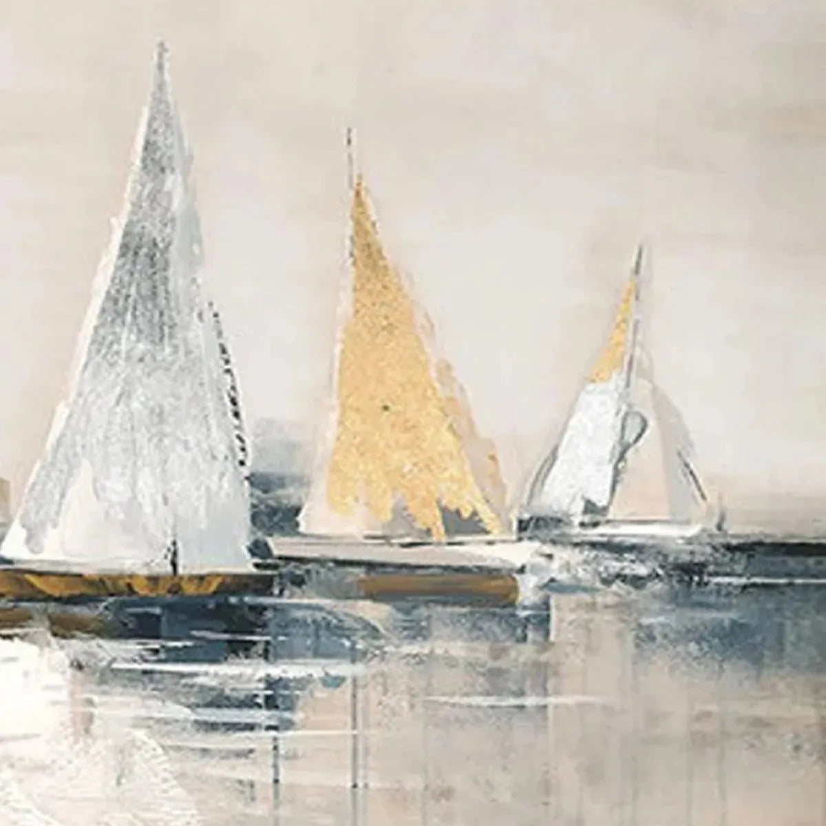 GOLDEN SAILBOATS: Textured Seascape Painting, Horizontal Wall Art - Image 2