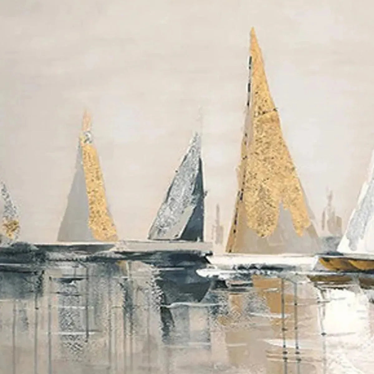 GOLDEN SAILBOATS: Textured Seascape Painting, Horizontal Wall Art - Image 6