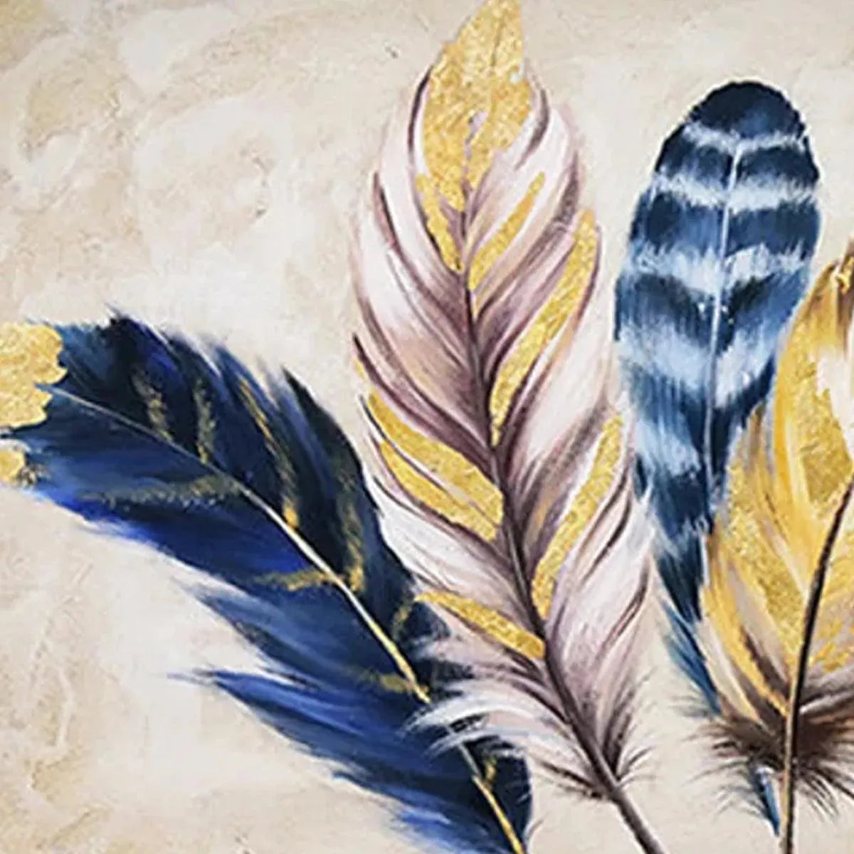 GOLDEN FEATHERS: Elegant Feather Painting, Horizontal Wall Art - Image 3