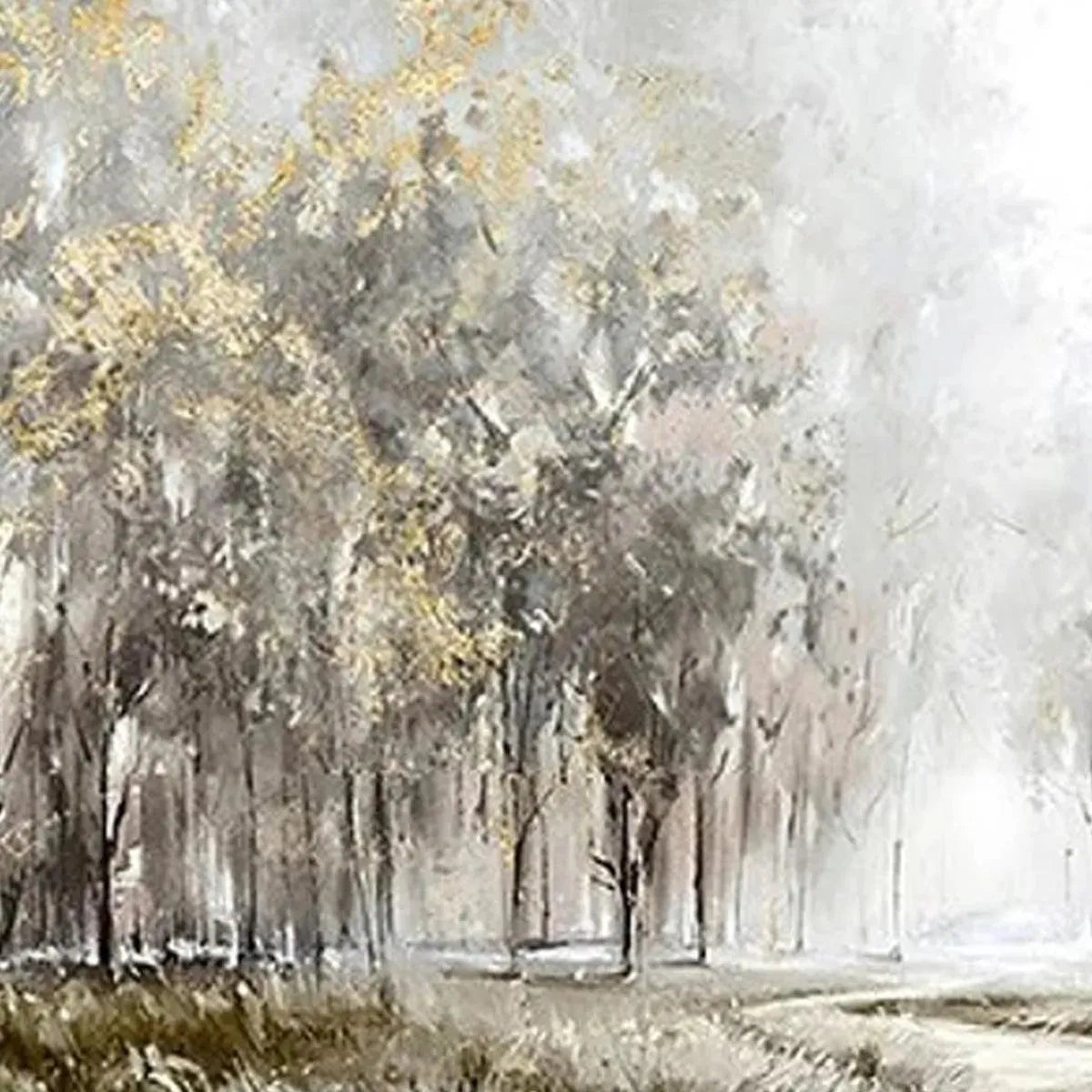 GOLDEN FOREST PATH: Textured Forest Landscape Painting, Panoramic Wall Art - Image 5