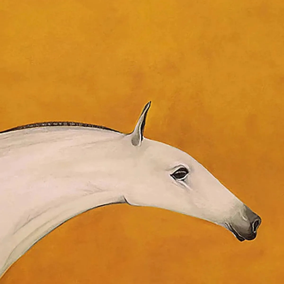 WHITE HORSE ON YELLOW: Minimalist Horse Painting, Vertical Wall Art - Image 3