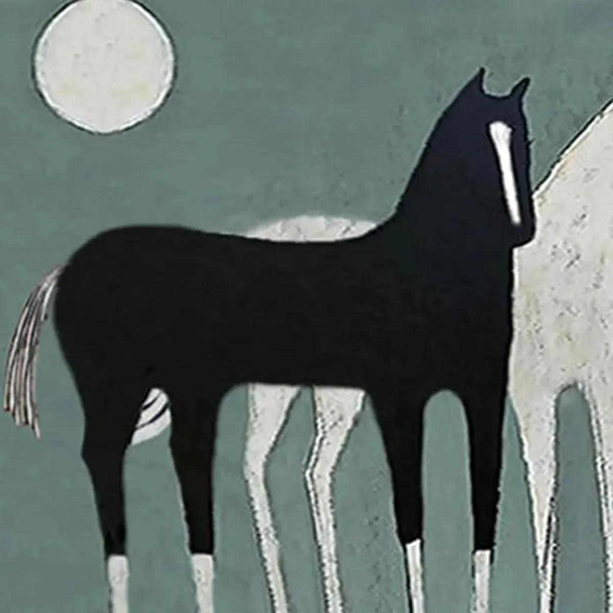 THREE HORSES UNDER THE MOON: Minimalist Horse Painting, Panoramic Wall Art - Image 3