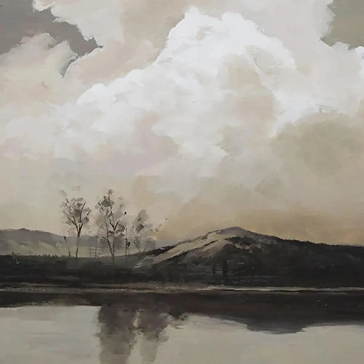 CLOUDY LANDSCAPE: Muted Landscape Painting, Vertical Wall Art - Image 8
