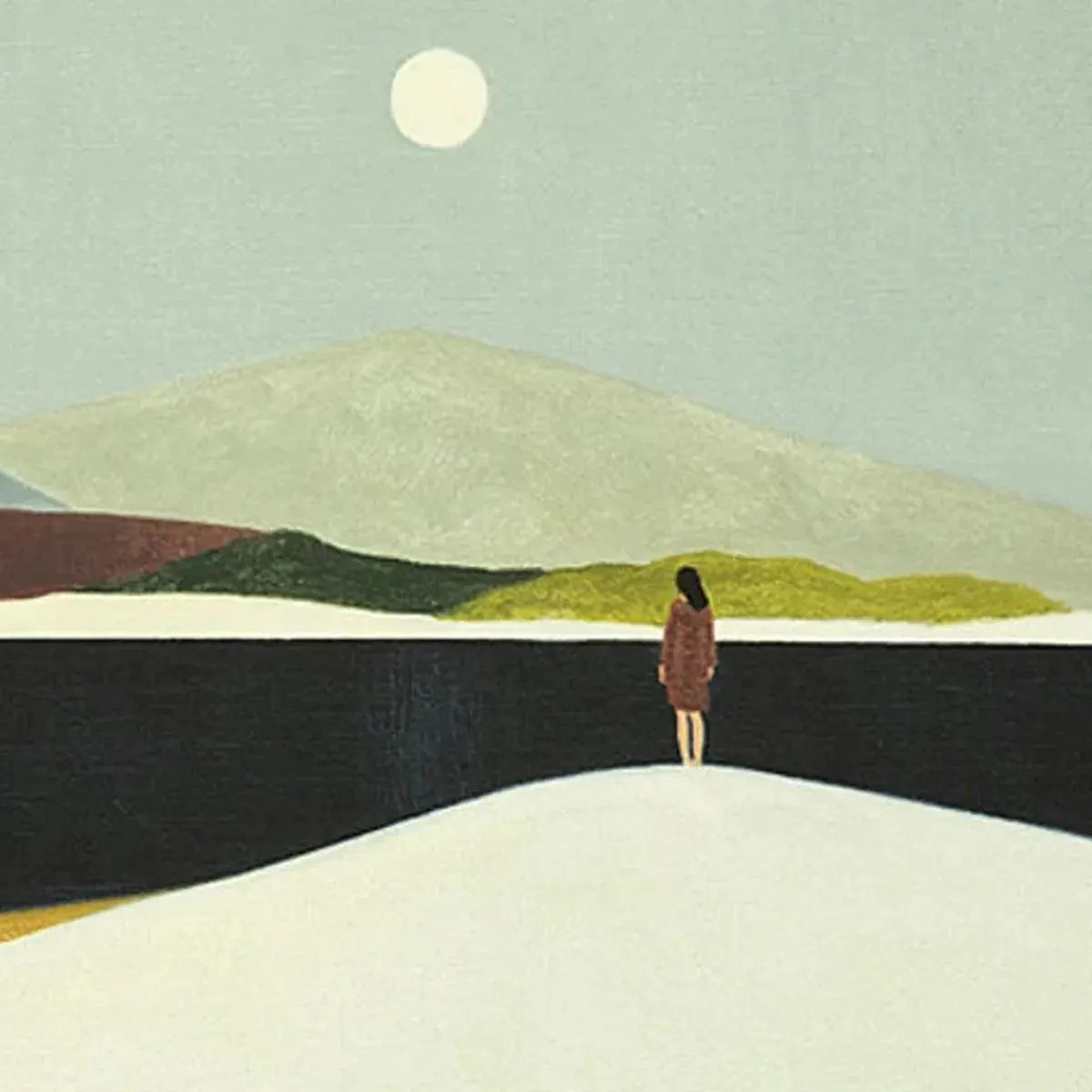 SOLITARY FIGURE IN MINIMALIST LANDSCAPE: Serene Landscape Painting, Horizontal Wall Art - Image 7