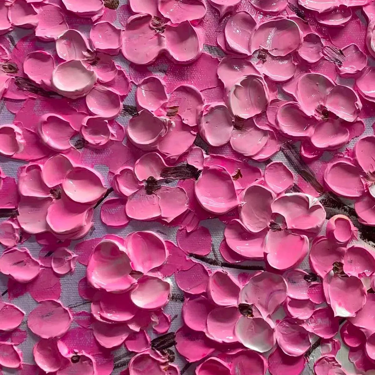 PINK BLOSSOM ABUNDANCE: Textured Impasto Cherry Blossom Tree Painting, Horizontal Wall Art - Image 3