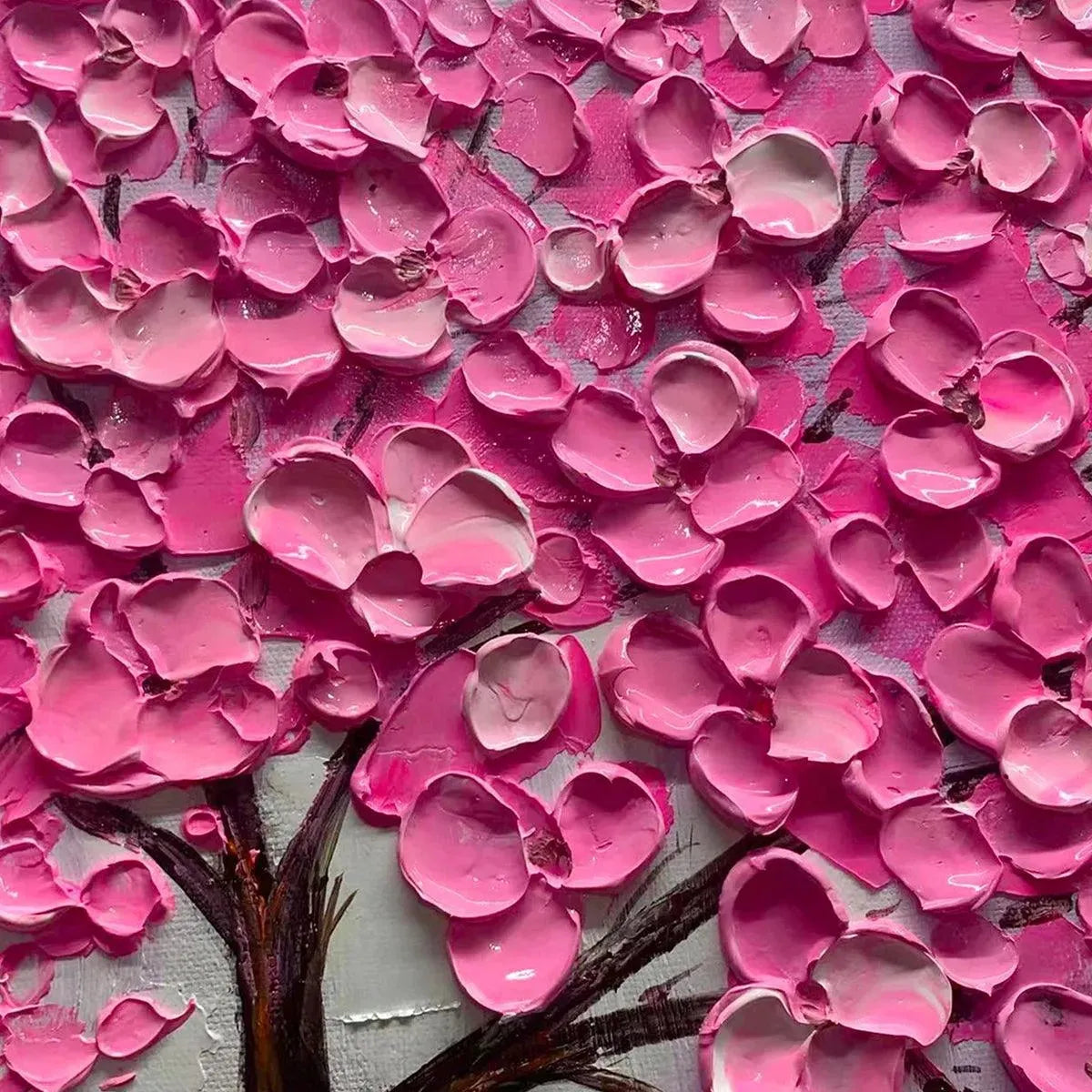 PINK BLOSSOM ABUNDANCE: Textured Impasto Cherry Blossom Tree Painting, Horizontal Wall Art - Image 6
