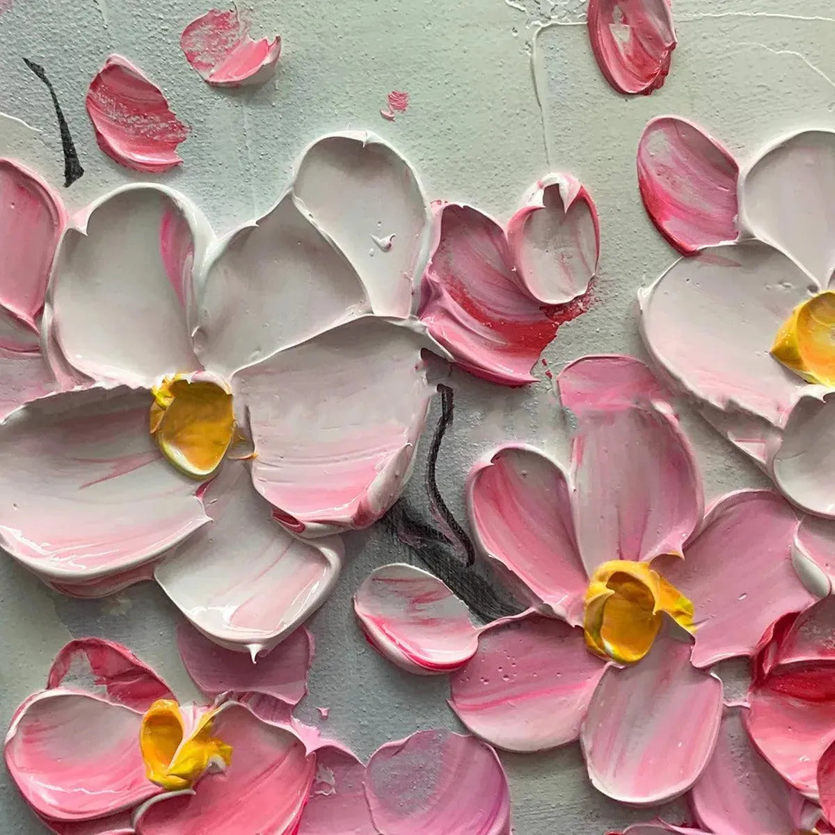 SPRINGTIME SERENADE: Textured Cherry Blossom Painting, Horizontal Wall Art - Image 3