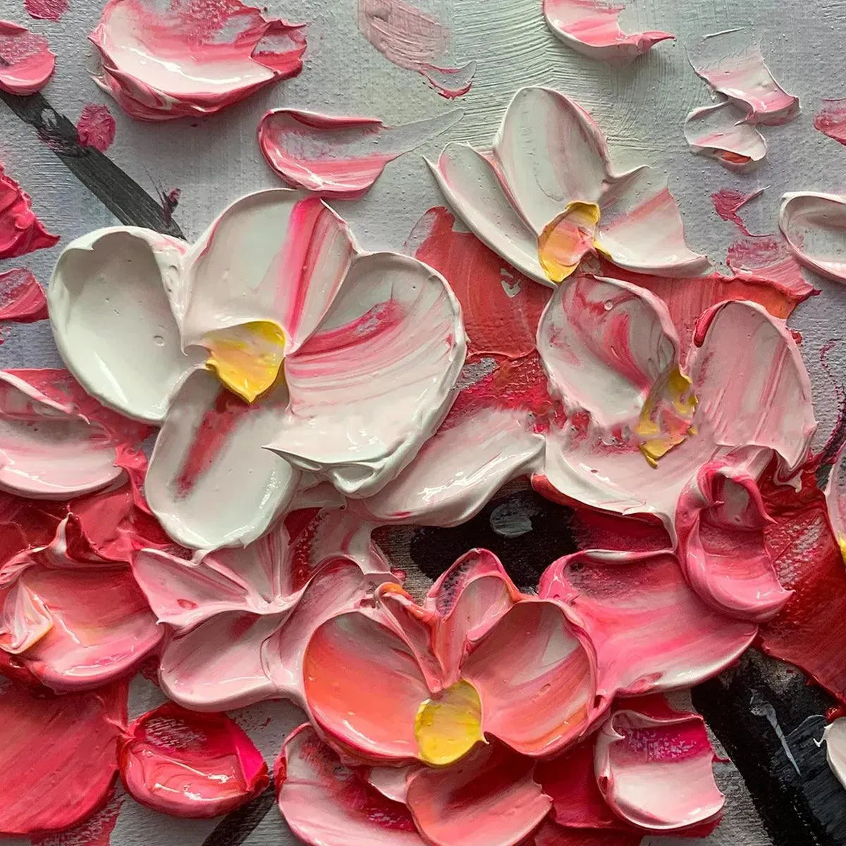 SPRINGTIME SERENADE: Textured Cherry Blossom Painting, Horizontal Wall Art - Image 6