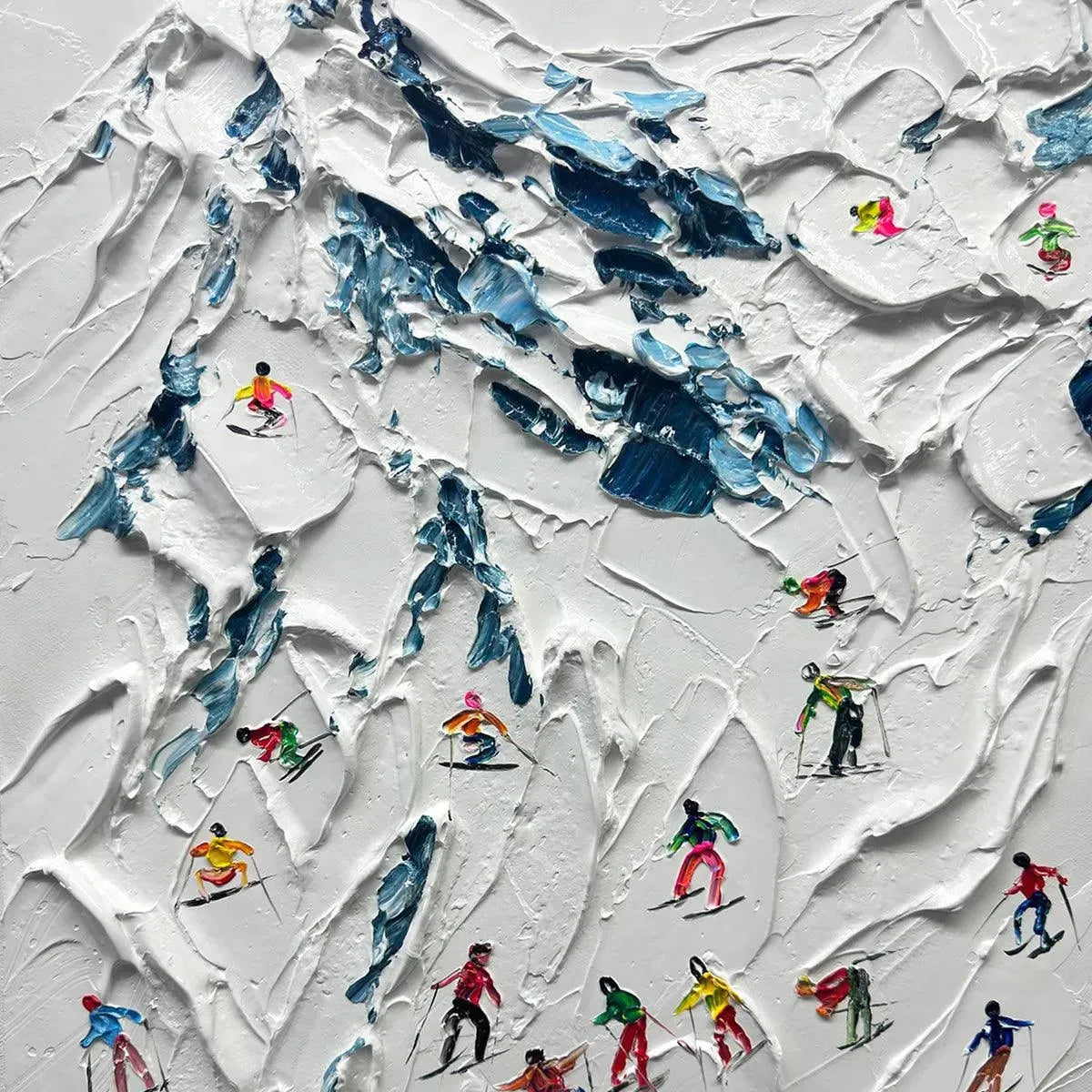 ALPINE SKI DAY: Textured Ski Scene Painting, Vertical Wall Art - Image 8