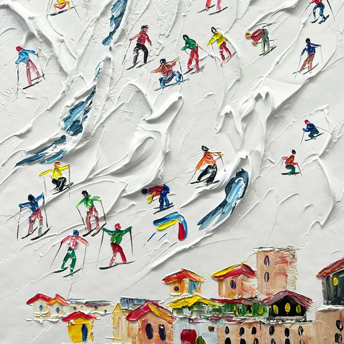ALPINE SKI DAY: Textured Ski Scene Painting, Vertical Wall Art - Image 4