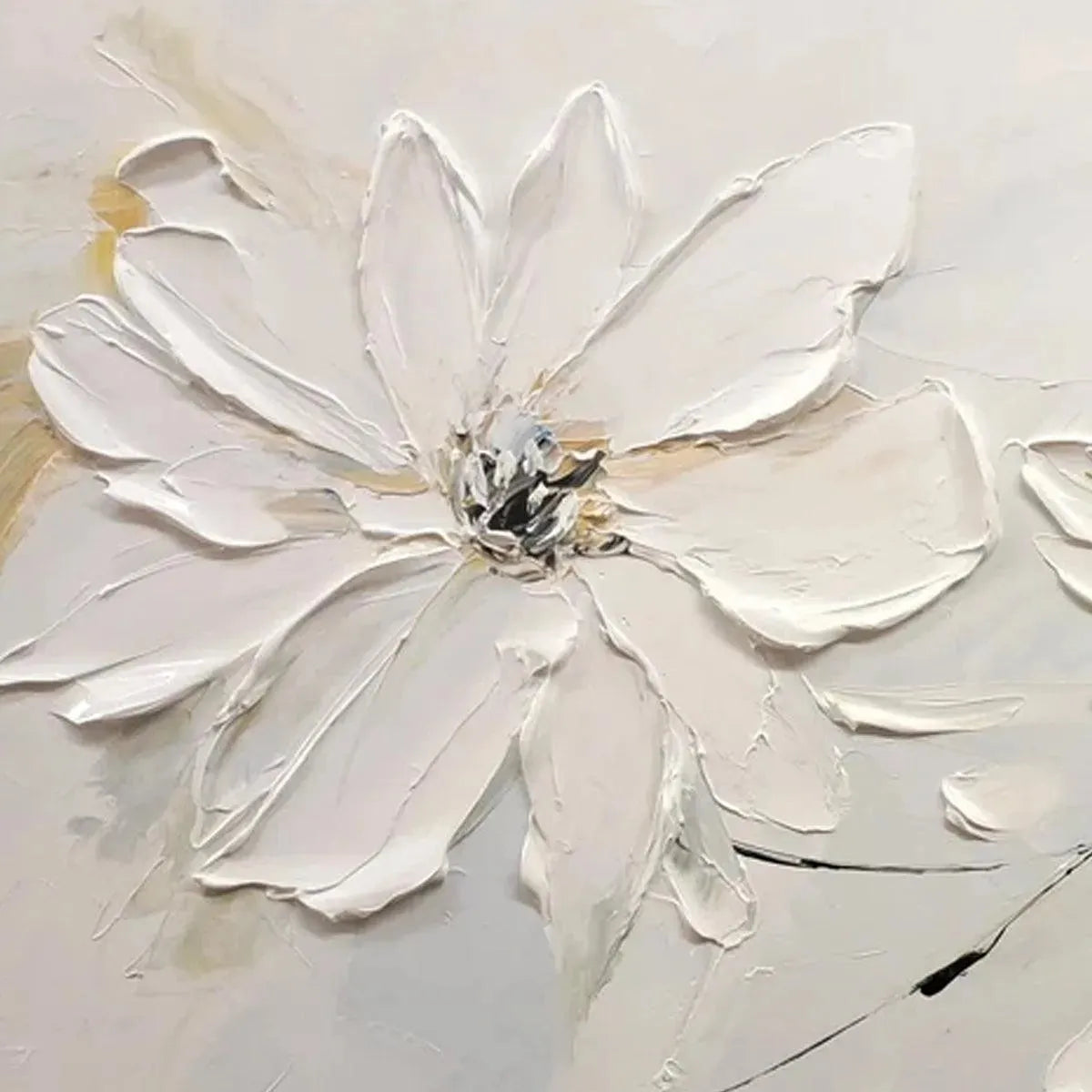 WHITE BLOSSOM SERENITY: Textured White Floral Painting, Horizontal Wall Art - Image 4