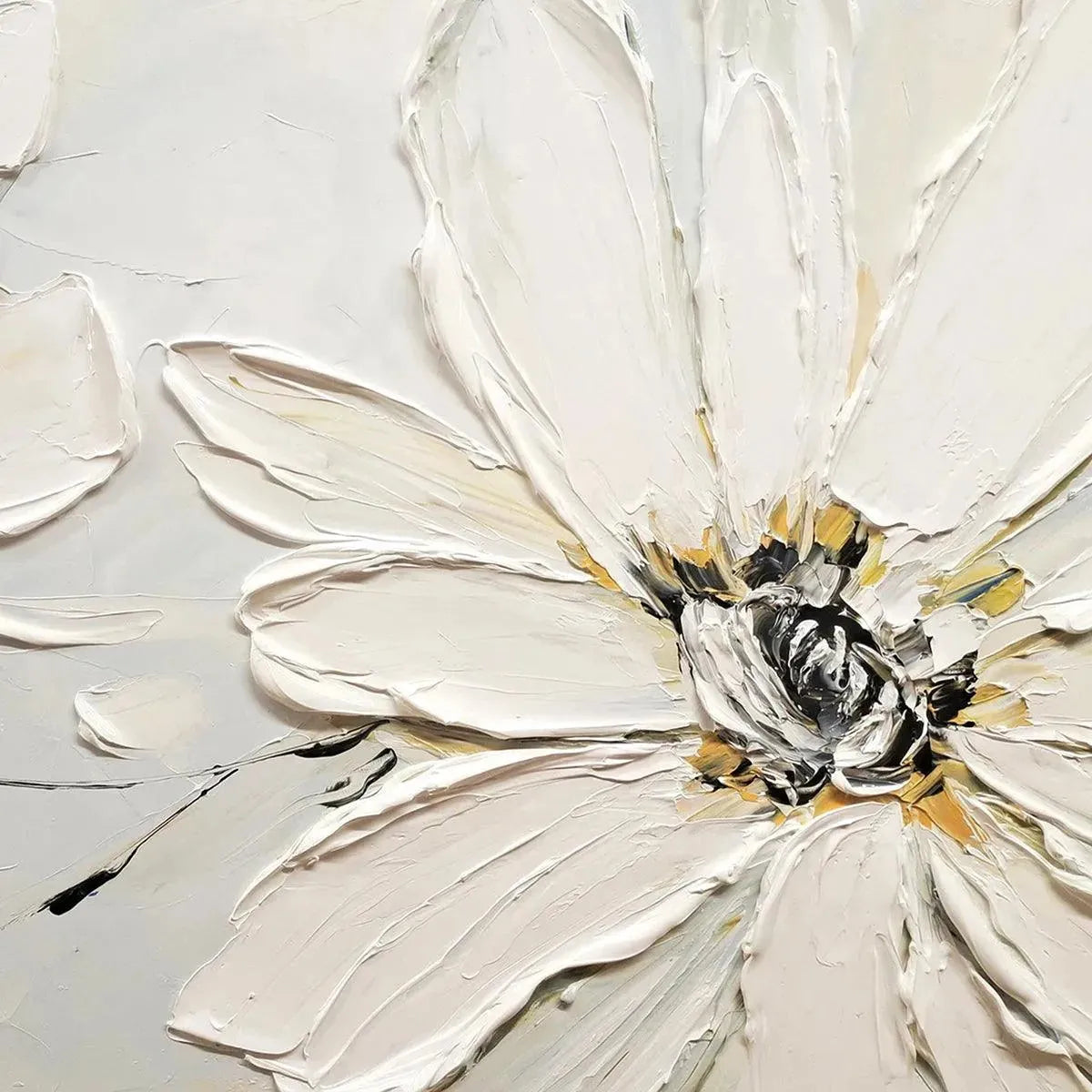 WHITE BLOSSOM SERENITY: Textured White Floral Painting, Horizontal Wall Art - Image 7