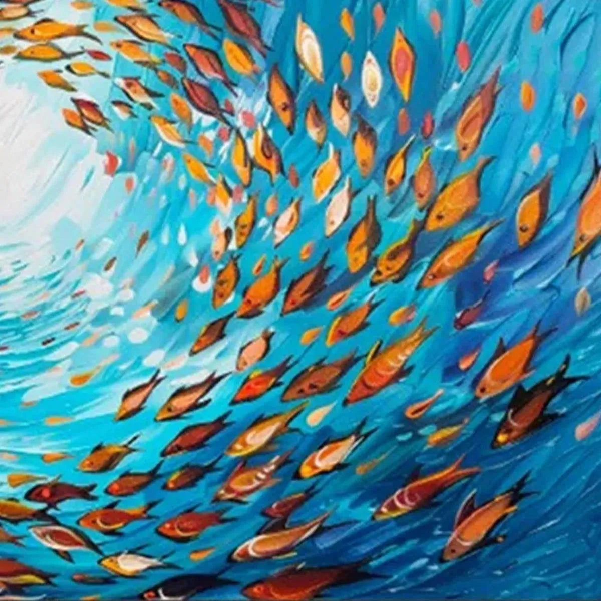OCEANIC WHIRL: Dynamic School of Fish Painting, Horizontal Wall Art - Image 3