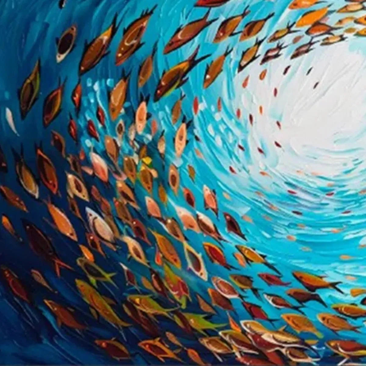 OCEANIC WHIRL: Dynamic School of Fish Painting, Horizontal Wall Art - Image 7