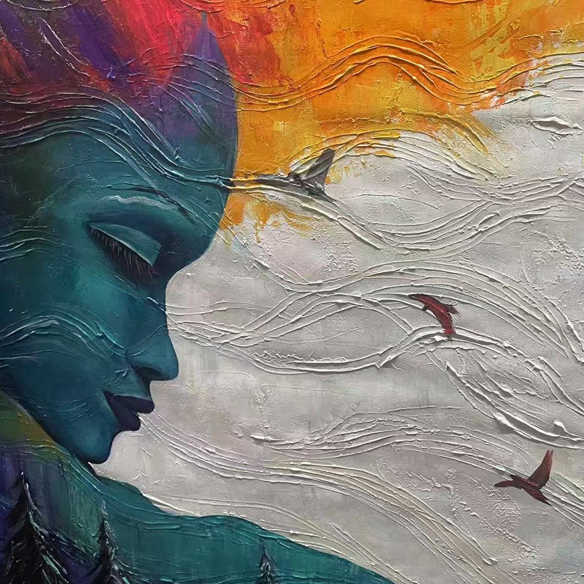 FOREST MUSE: Textured Impasto Portrait with Nature Oil Painting - Image 4