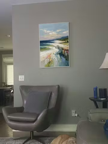 COASTAL EMBRACE: Textured Impasto Seascape Oil Painting for Wall Decor photo review