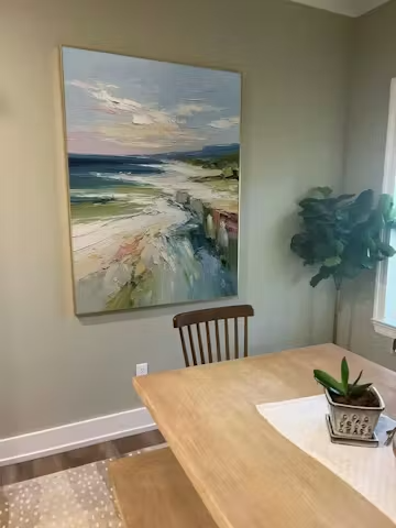 COASTAL EMBRACE: Textured Impasto Seascape Oil Painting for Wall Decor photo review