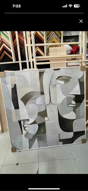 ABSTRACT FACES: Cubist Painting, Neutral Tones Wall Art, Square Canvas Art, Modern Decor photo review
