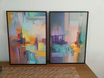 ABSTRACT SEASCAPE TRIPTYCH: Impasto Seascape Painting Set of 3 photo review