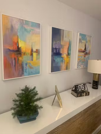 ABSTRACT SEASCAPE TRIPTYCH: Impasto Seascape Painting Set of 3 photo review