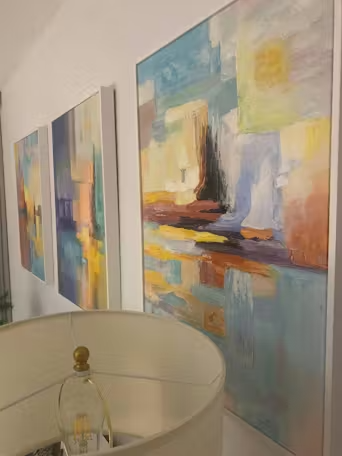 ABSTRACT SEASCAPE TRIPTYCH: Impasto Seascape Painting Set of 3 photo review