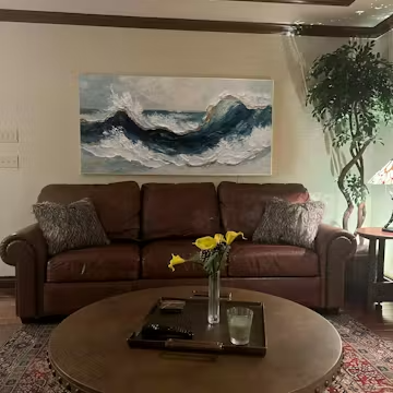 GOLDEN TIDE: Textured Impasto Ocean Wave Oil Painting photo review