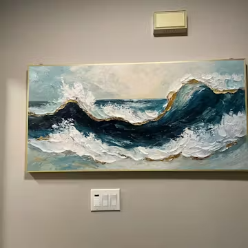 GOLDEN TIDE: Textured Impasto Ocean Wave Oil Painting photo review
