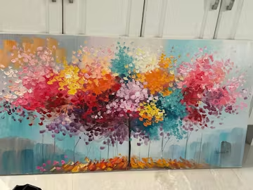 KALEIDOSCOPE DREAM: Textured Multicolored Tree Oil Painting photo review