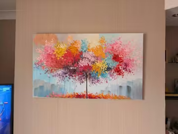 KALEIDOSCOPE DREAM: Textured Multicolored Tree Oil Painting photo review