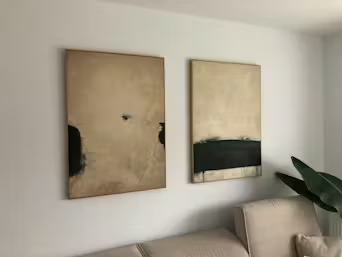 MINIMALIST EARTHSCAPE: Neutral Abstract Landscape Painting, Vertical Wall Art photo review